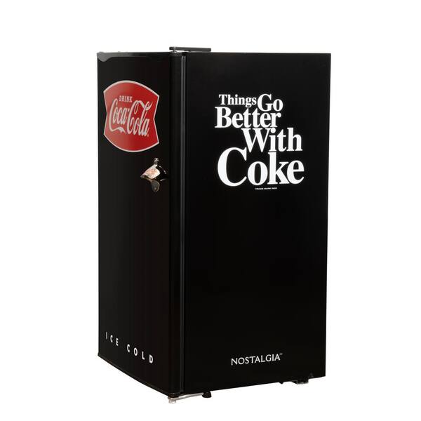 Nostalgia Coca Cola 3 2 Cu Ft Mini Fridge In Black With Freezer Crf32bkck The Home Depot