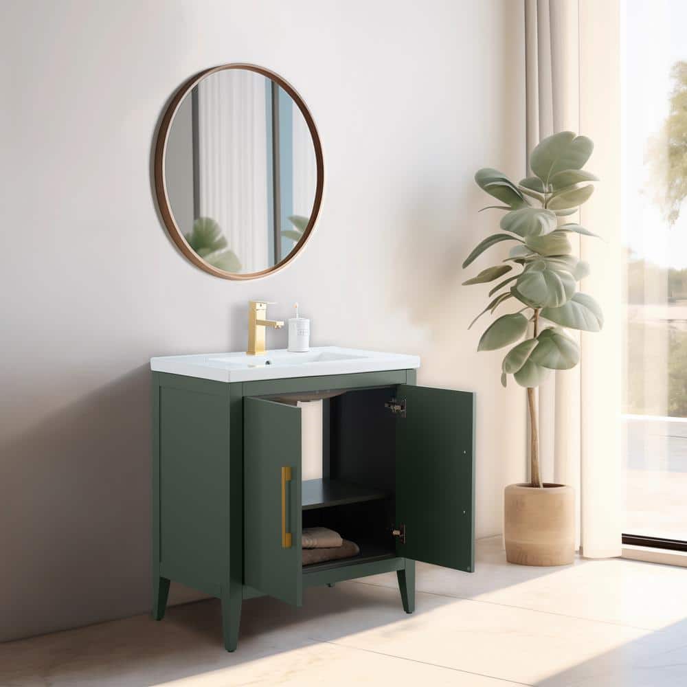 30" Vintage Green Single Sink Bathroom Vanity with Ceramic Top