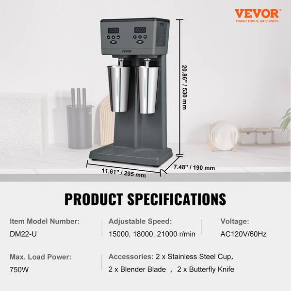 VEVOR Milkshake Maker Kit,180W,Silver Milkshake Maker Machine,2 Speed Adjustable - Single