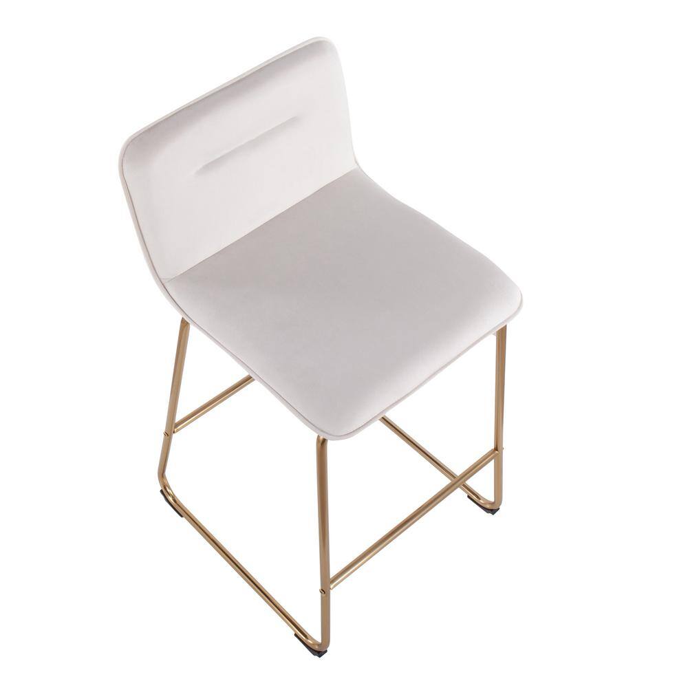 Beyonce 26" Gold Metal and Cream Velvet Modern Counter Stool Set