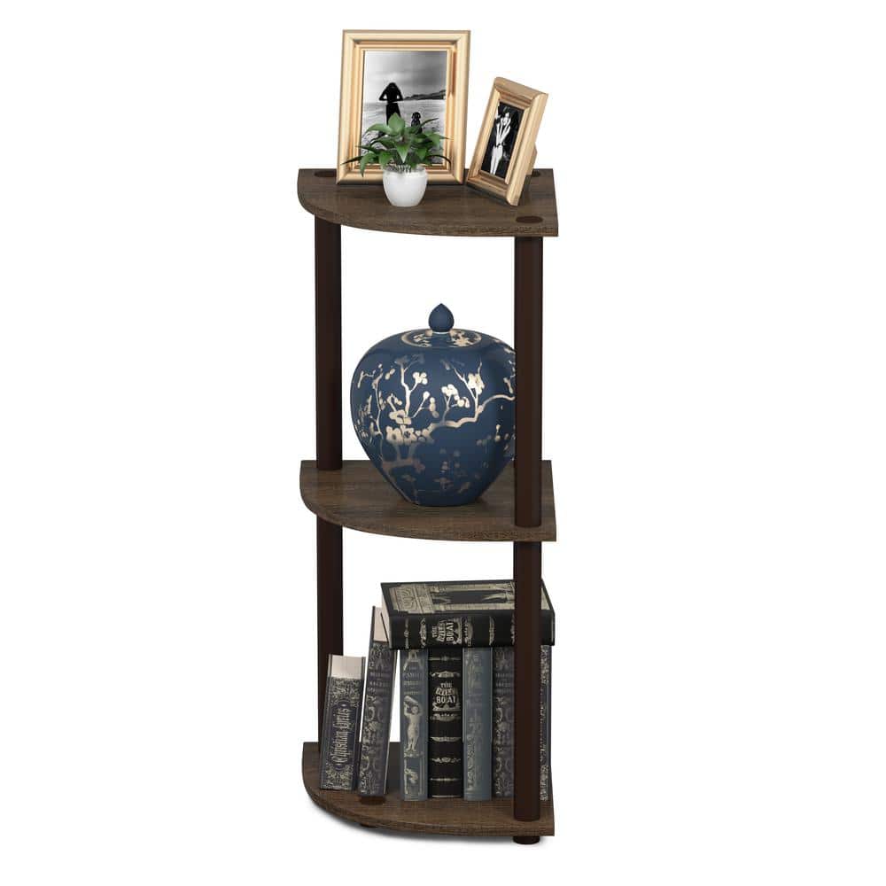 Walnut Brown 3-Tier Corner Ladder Bookcase