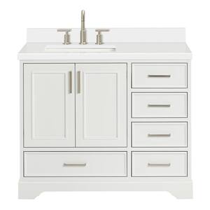 Stafford 43 in. W x 22 in. D x 36 in. H Left Single Sink Freestanding Bath Vanity in White with Pure White Quartz Top