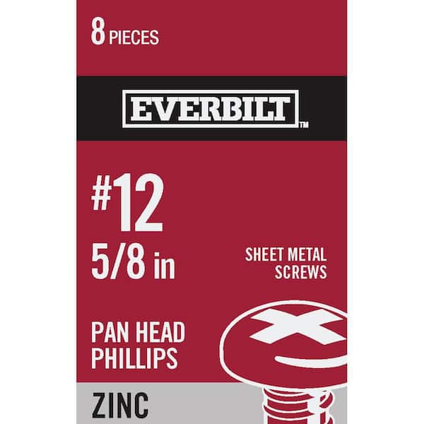 Everbilt #12 x 5/8 in. Phillips Pan Head Zinc Plated Sheet Metal Screw (8-Pack)