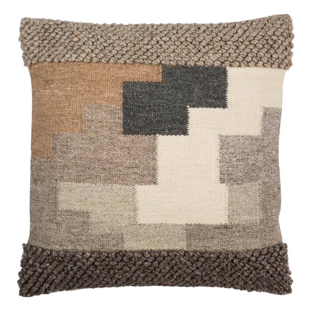 Karlie 20" Beige and Ivory Wool Throw Pillow