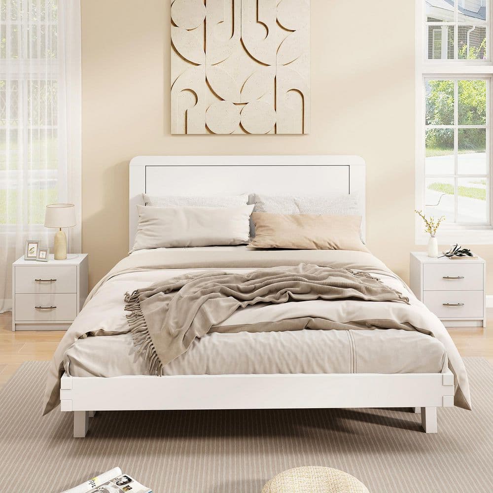 2-Pieces 2-Drawer Nightstand Modern Bedside Table with Storage for Living Room Bedroom White