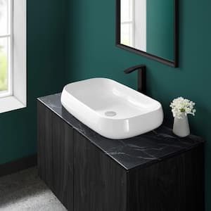 Chateau Vessel Sink in Glossy White Rectangle Ceramic