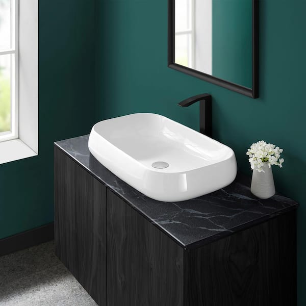 Swiss Madison Chateau Vessel Sink in Glossy White Rectangle Ceramic