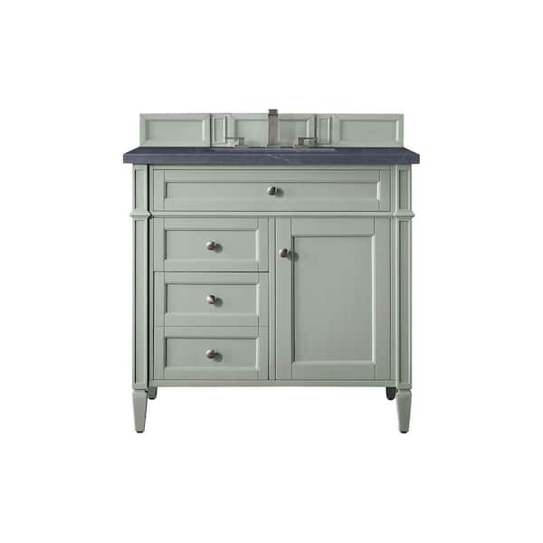 James Martin Vanities Brittany 36.0 in. W x 23.5 in. D x 34 in. H Bathroom Vanity in Sage Green with Charcoal Soapstone Quartz Top