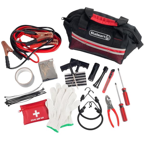 Stalwart Red Emergency Roadside Tool and First Aid Kit with Travel