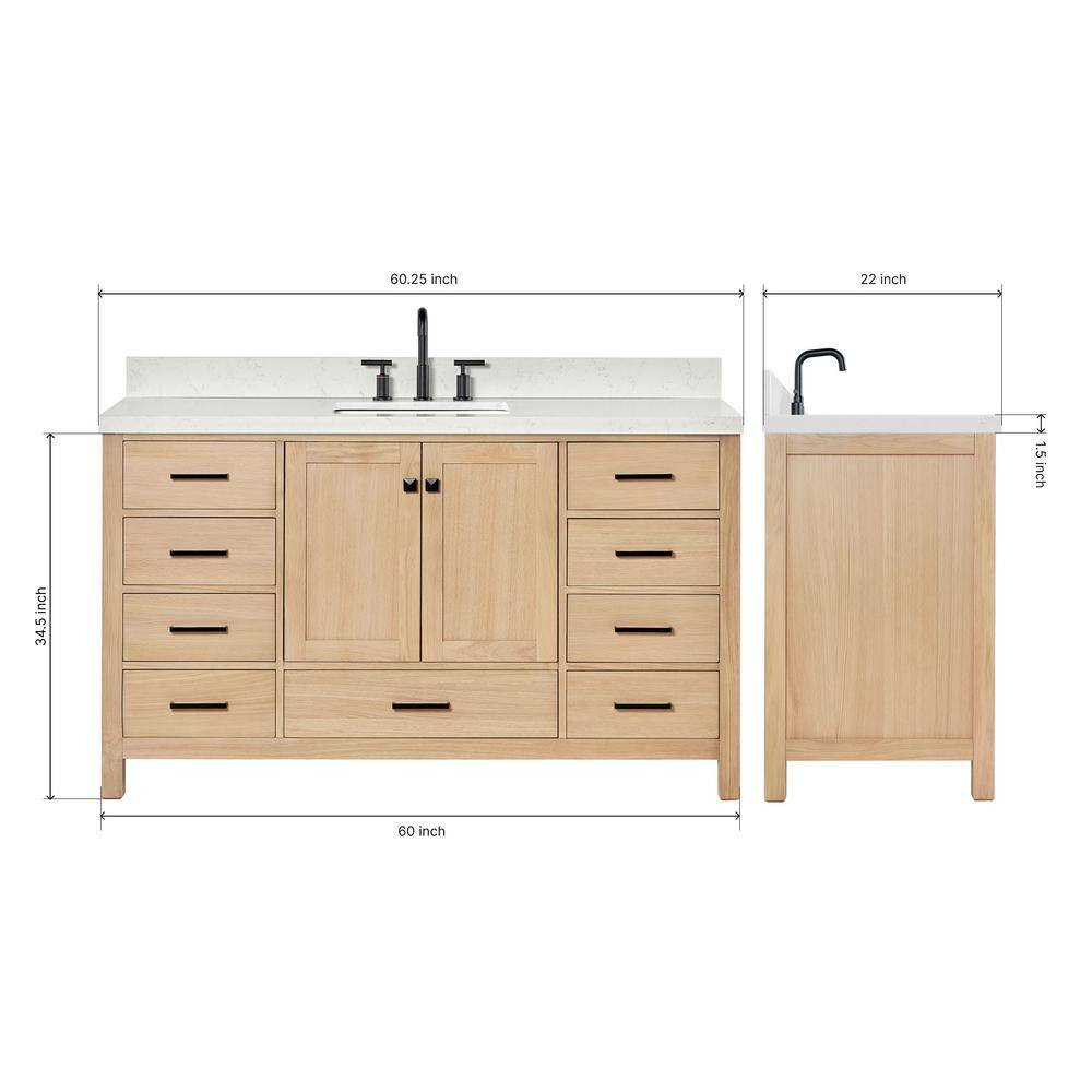 Cambridge 60.25'' Oak Single Sink Vanity with Quartz Top