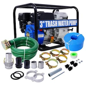 209cc 7HP 3 in. Gas Powered Full Trash Water Pump with 50 ft. Discharge Hose, 12 ft. Suction Hose and Complete Fittings