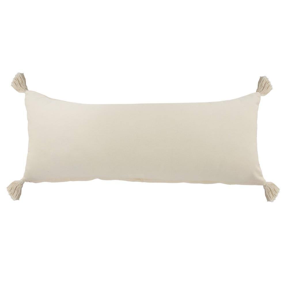 Raspberry Red and Off-White Cotton Lumbar Throw Pillow, 14" x 36"