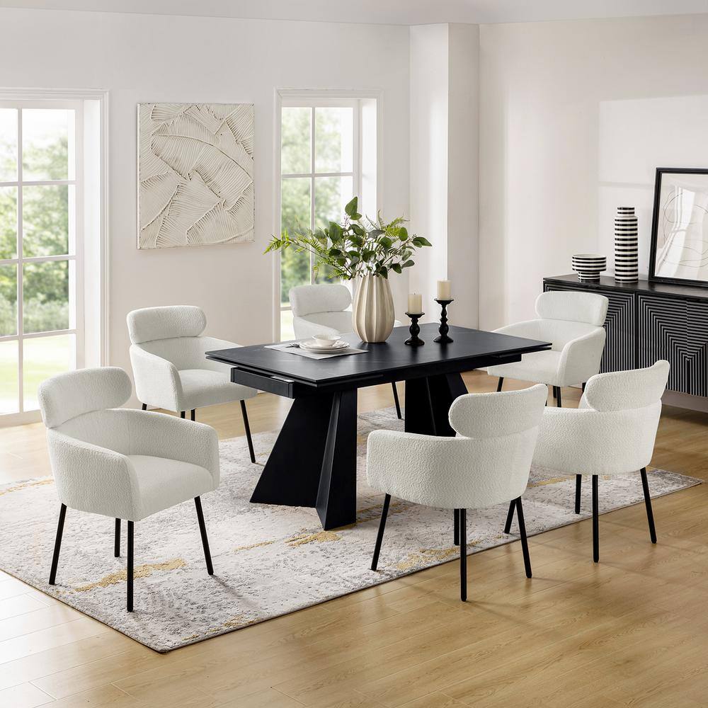 Lorenz Black 7-Piece 94.5" Extendable Dining Table With Dining Chairs Set