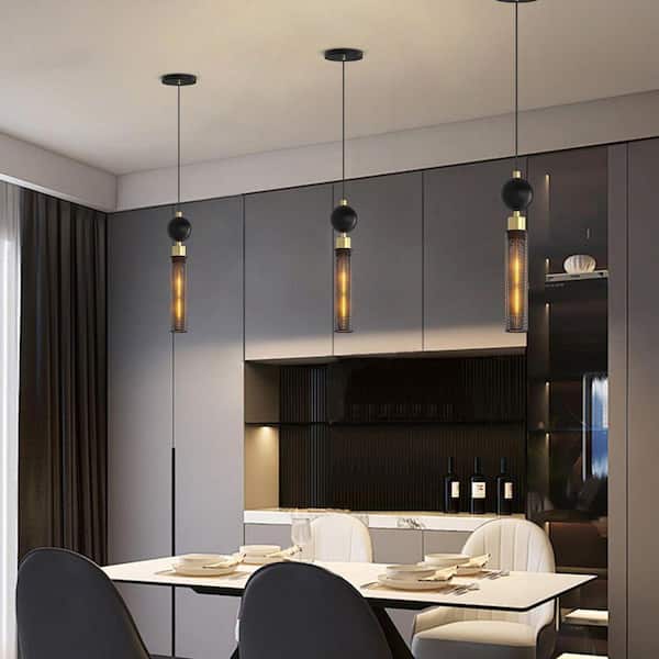 60-Watt 1-light Black Wrought Iron Pendant Light Hanging Lighting with Metal Mesh Shade, No Bulbs Included (Set of 3)