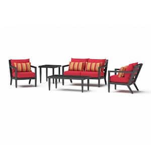 Thelix 5-Piece Aluminum Patio Conversation Set with Sunset Red Cushions