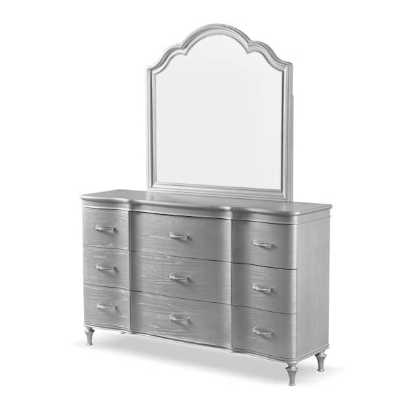 Seabliss Silver Glam 9 Drawer 62 in. Wide Dresser With Mirror