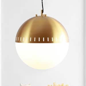 Remy 15.75 in. Brass-Gold Adjustable Iron/Glass Art Deco Mid-Century Globe LED Pendant
