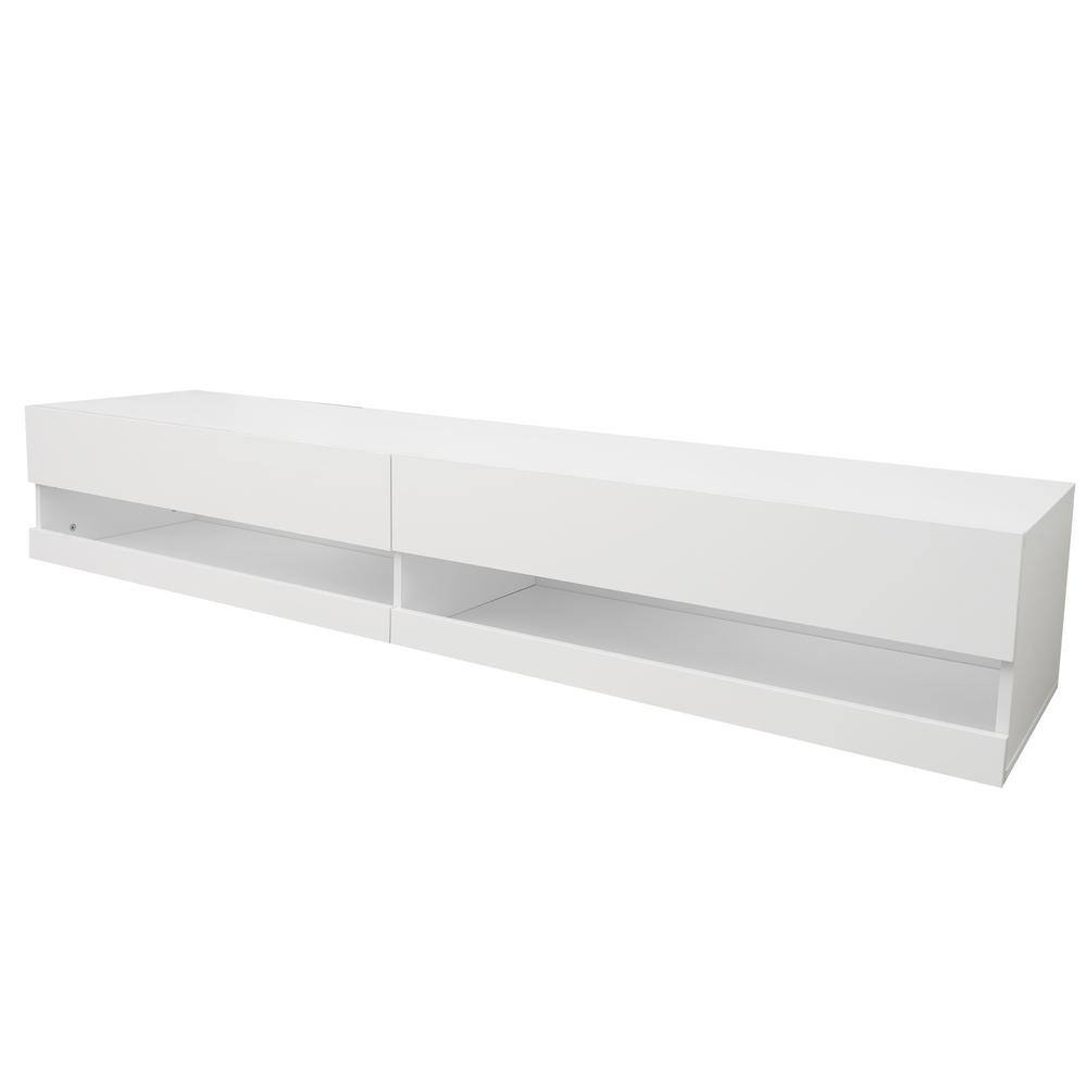 White 180 Wall Mounted Floating 80 in. TV Stand with 20 Color LEDs