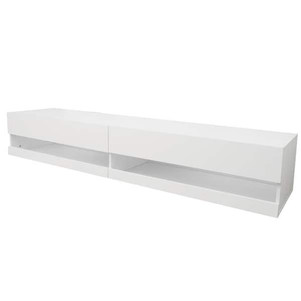 White 180 Wall Mounted Floating 80 in. TV Stand with 20 Color LEDs ...