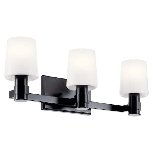 KICHLER Adani 24 in. 3-Light Black Soft Modern Bathroom Vanity Light with Opal Glass