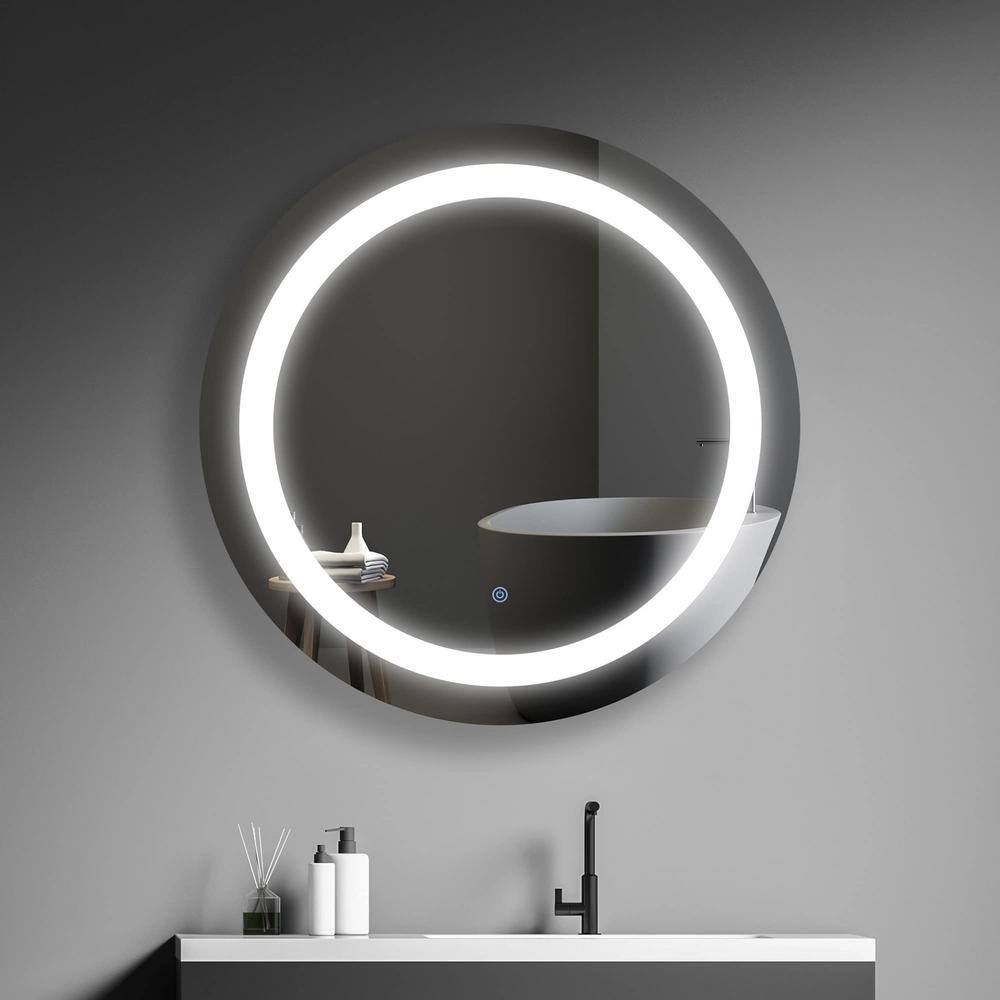 JULISD 30 in. W x 30 in. H Round Frameless LED Light Anti Fog Wall Bathroom
