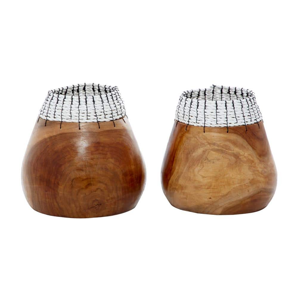 Bohemian Teak & Seagrass 9" Decorative Bowl Set with Stand