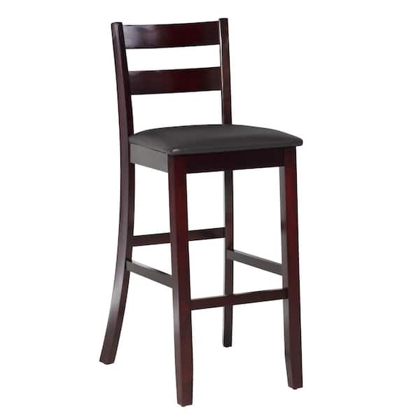 Linon Home Decor Toro 31 in. Merlot Brown Ladder Back Wood Bar Stool with Faux Leather Seat