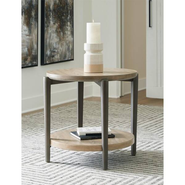 Dyonton 27 in. Brown Round Wood End Table with Storage and Shelves