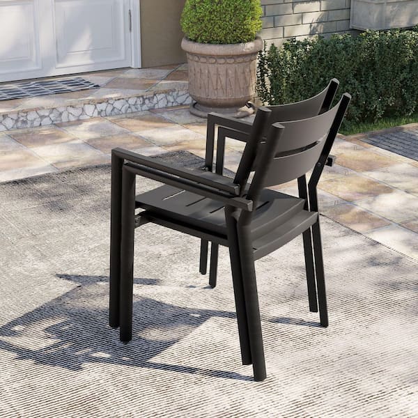 Pellebant Black Stackable Armchairs Rust-Proof Aluminum Outdoor Dining Chairs Set of 6