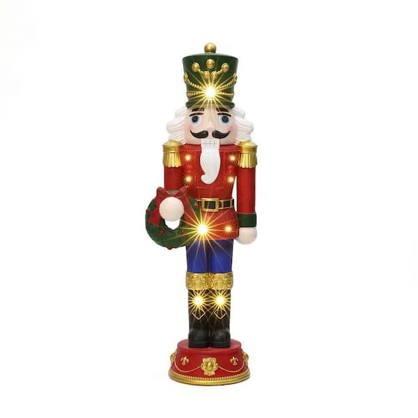 23.82 in. Lighted Nutcracker Red Soldier with Wreath, Battery Operated Christmas Decoration