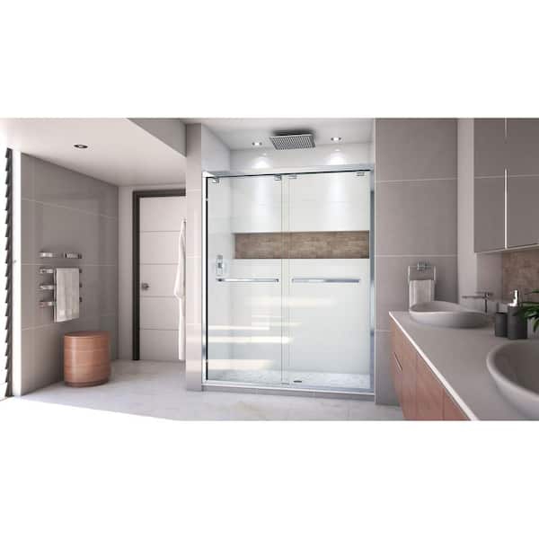 Encore 56 in. to 60 in. W x 76 in. H Sliding Semi-Frameless Shower Door in Chrome Encore 56 in. to 60 in. W x 76 in. H Sliding Semi-Frameless Shower Door in Chrome