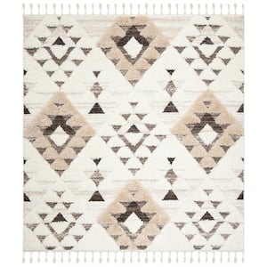 Moroccan Tassel Shag Ivory/Brown 7 ft. x 7 ft. Square Moroccan Area Rug