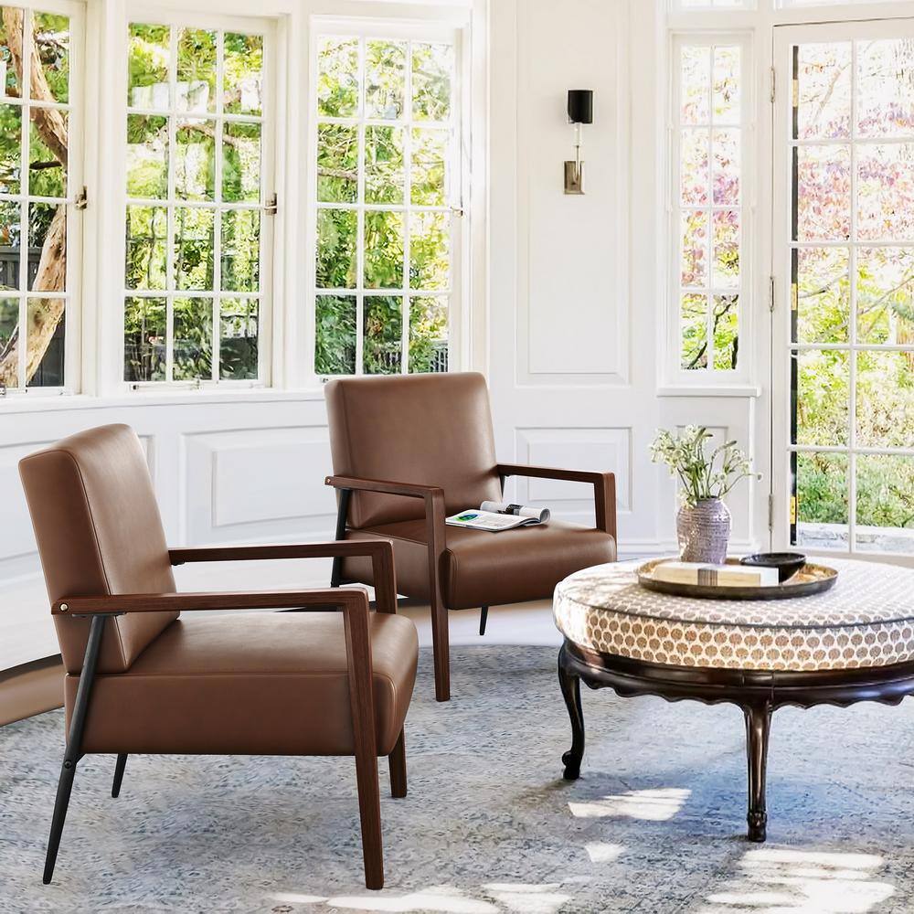 cozyman Absolon MidCentury Dark Brown Faux Leather Accent Armchair