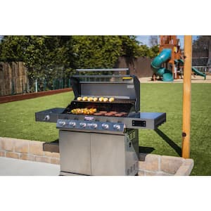 Denali 6-Burner Propane Gas Grill in Stainless with Clearview Lid, 3-Phase LED Controls and Side Burner Box A