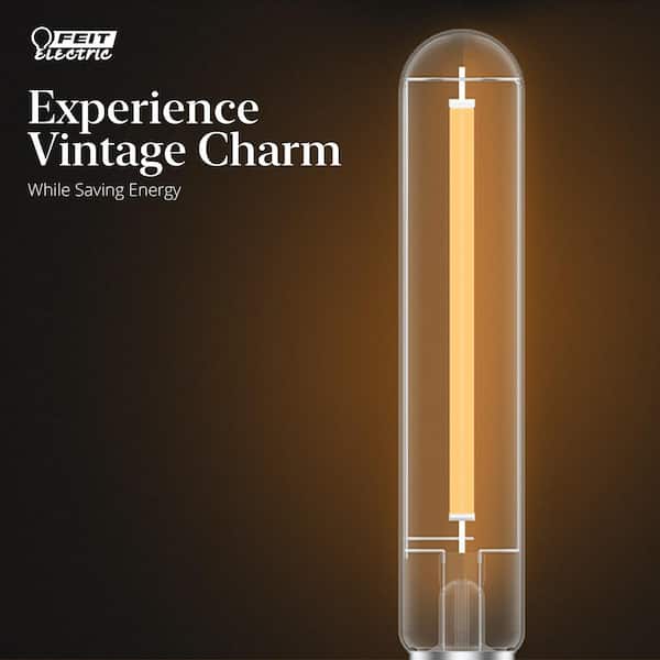 60-Watt Equivalent T10L Dimmable Straight Filament Amber E26 Vintage Edison LED Light Bulb, Warm White 2100K (96-Pack)