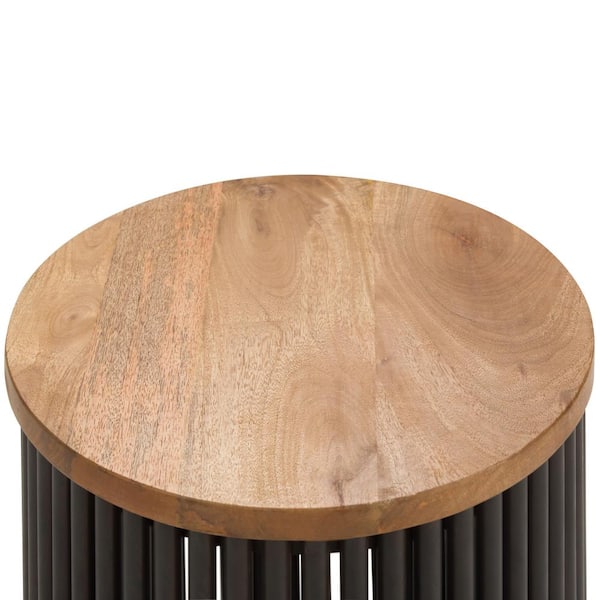 Simpli Home Selma Metal and Wood Accent Table in Natural/Gold