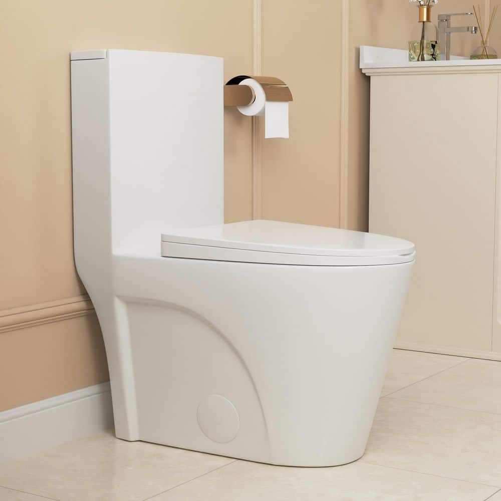 Glossy White High Efficiency Dual Flush Elongated One-Piece Toilet
