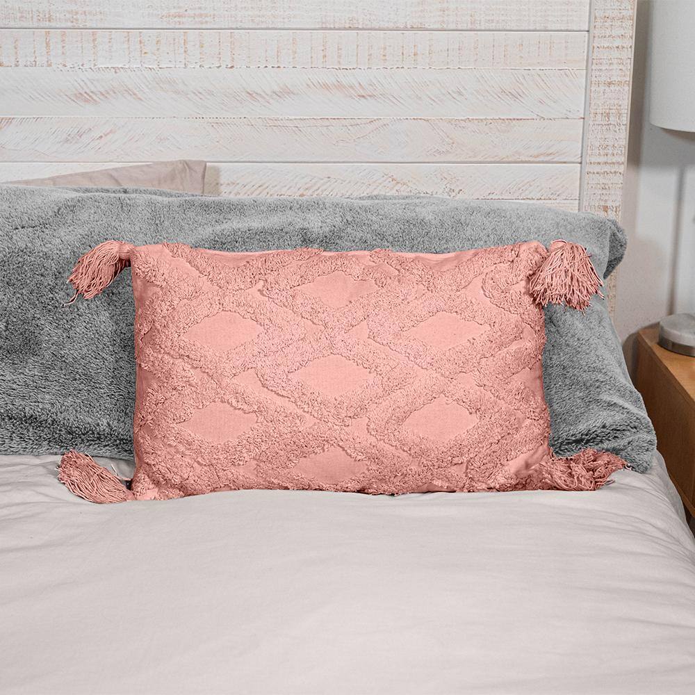 Boho Red Cotton Macrame Throw Pillows with Tassels, 20 x 12 inches, Set of 2