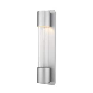 Striate 14-Watt 21 in. Silver Integrated LED Aluminum Hardwired Outdoor Weather Resistant Cylinder Wall Sconce Light