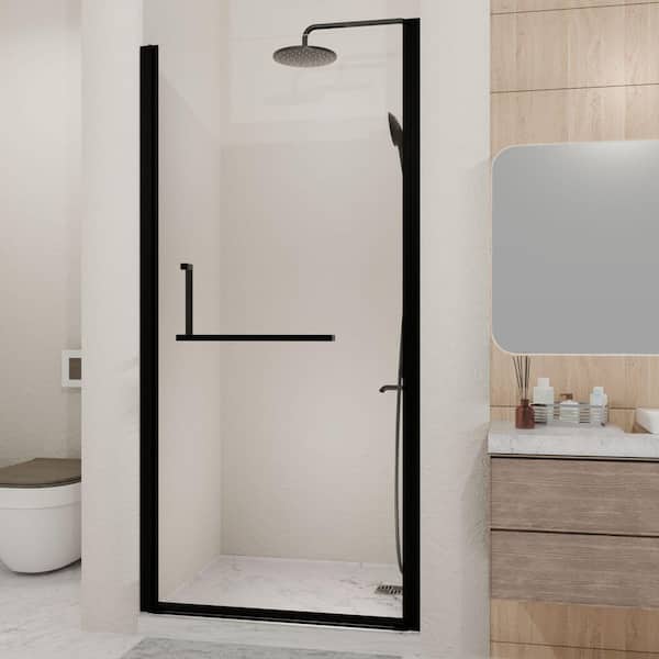 32 in. - 33.2 in. W x 72 in. H Semi-Frameless Pivot Shower Door in Matte Black, 1/4 in. Tempered Glass, Reversible