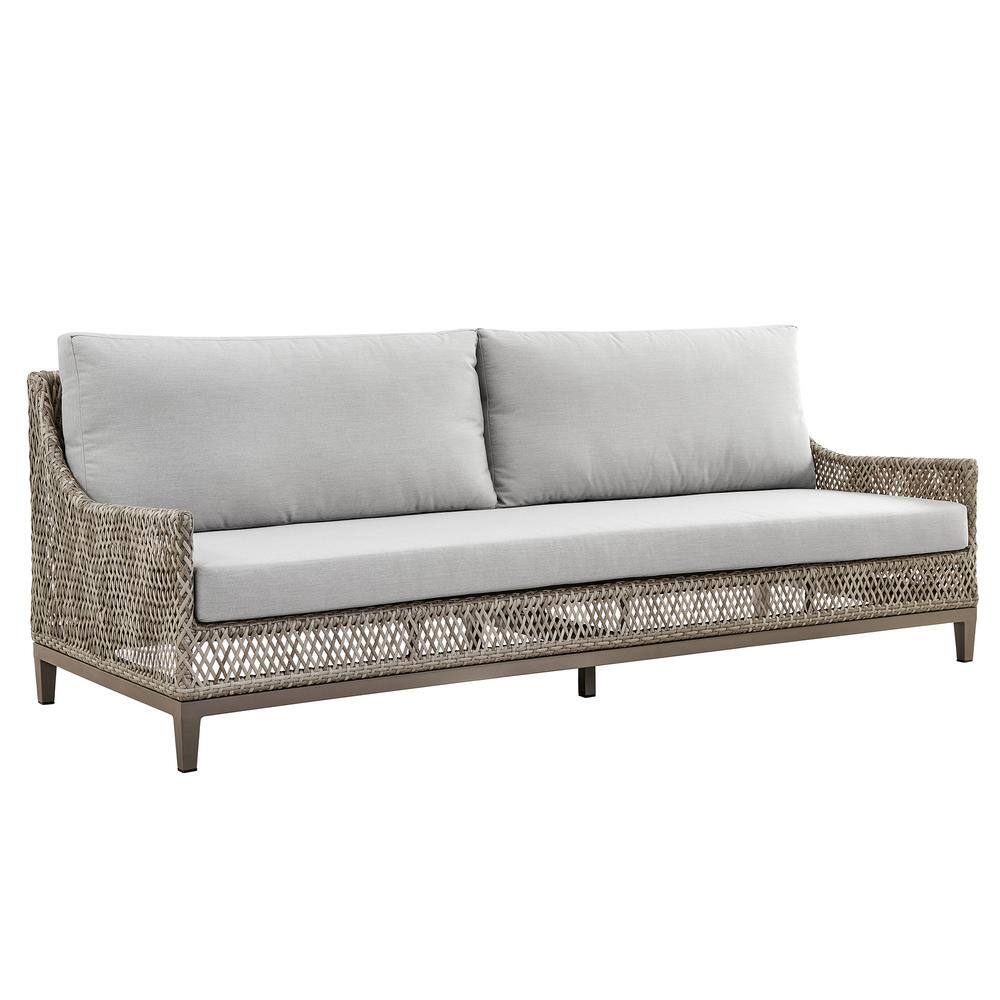 Grenada Brown Wicker and Aluminum Outdoor Couch with Gray Cushions