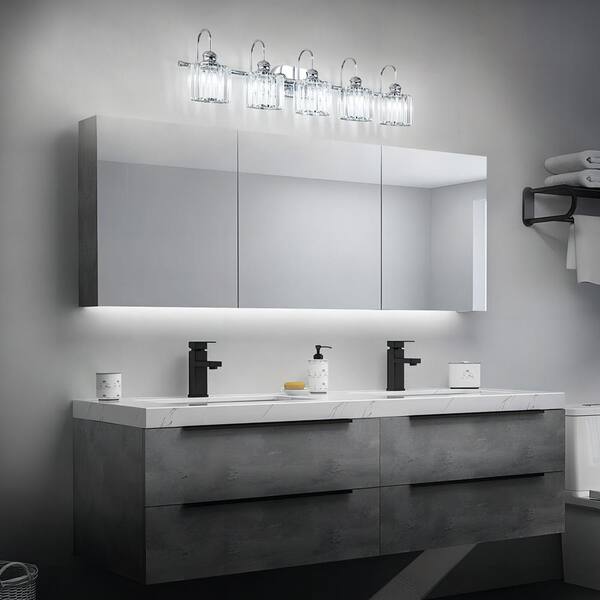 RRTYO Avenlur 37.4 in. Mirror Over Light Dimmable 5-Light Depot Wall Crystal Glam - Bathroom The Vanity Luxury 81010000042188 Home Linear Chrome Light