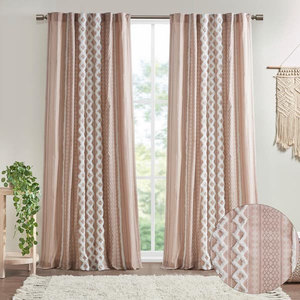 INK+IVY Imani Blush 50 in. W x 84 in. L Cotton Printed Window Curtain with  Chenille Stripe and Lining II40-1234 - The Home Depot
