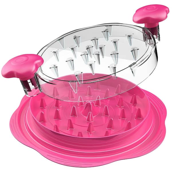 Pink Large Chicken Shredder Tool with Brush Fork Visible Design Anti Slip Strip for Chicken Breast Pork Beef Cooking