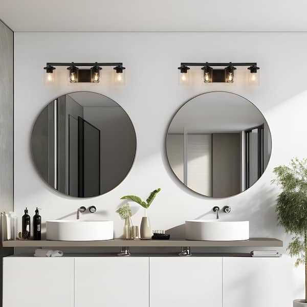 Black Bathroom Light LNC 4-Light Black Cylinder Clear Glass Shade