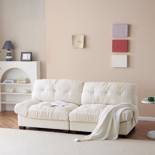80.31 in. Beige Suede 2-Seater Loveseat with Removable