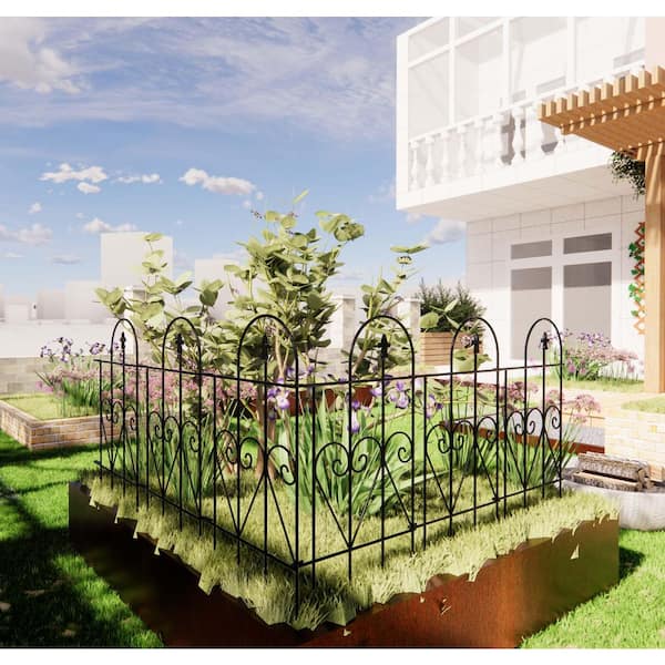 122.5 in. L x 32 in. H 7-Panel Black Composite Fence Rail Decorative Garden Fence, Decorative Border Fence for Landscape