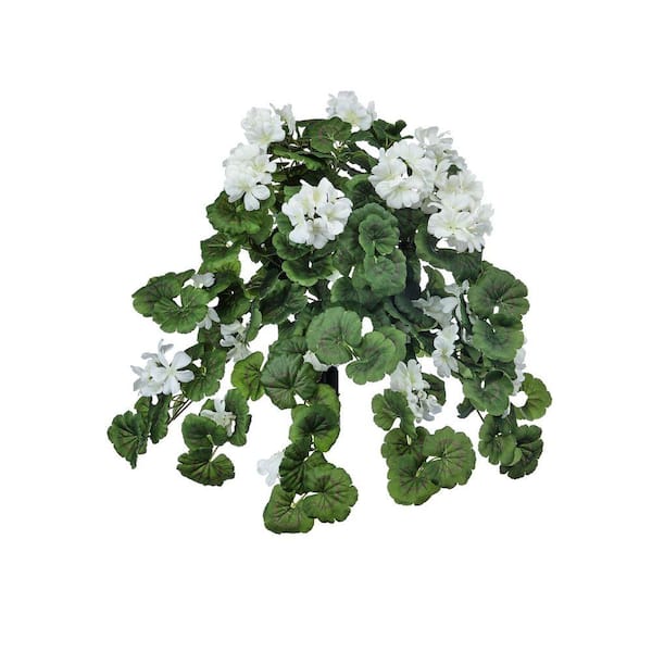 27 in. White Indoor Artificial Hanging Geranium Plant