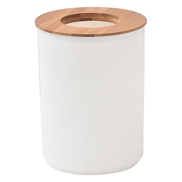 EVIDECO French home goods Padang Bathroom Trash Can Padang Bamboo Top 1.3 Gal - Stylish and Sustainable 5L White