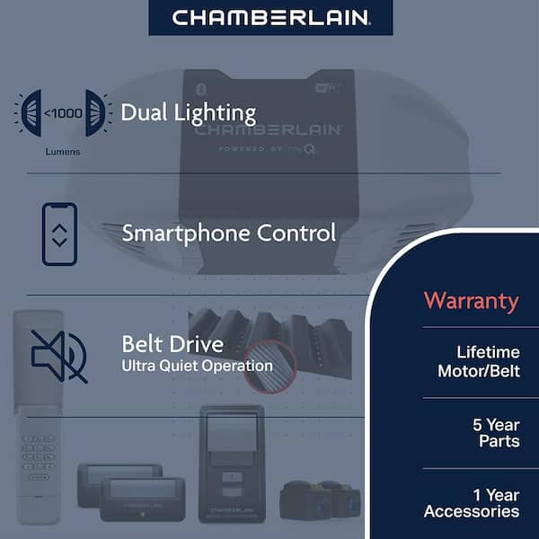 3/4 HP Smart Quiet Belt Drive Garage Door Opener